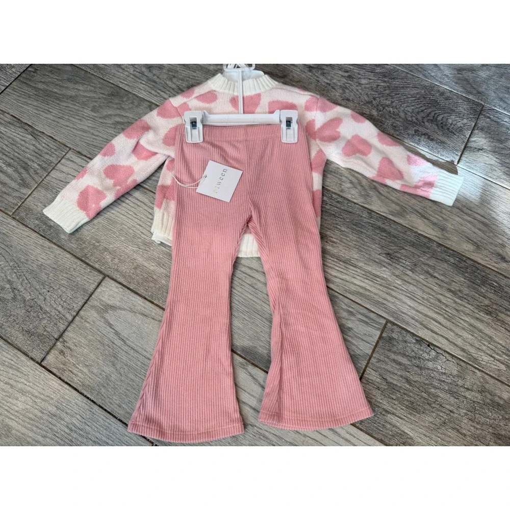 Btween Cardigan Flare Pants Headband Set 2T Girls Heart 3 pc NWT Outfit Toddler - Picture 6 of 13
